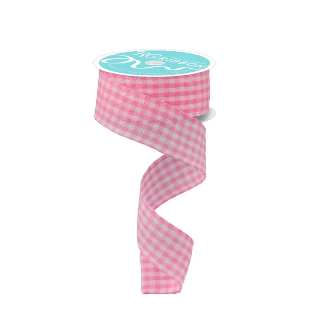 Pink Checklist Ribbon Pink White Gingham Check Wired Ribbon 1.5