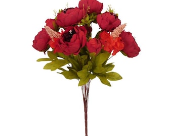20" Artificial Silk Peony Bush x13 Stems-Red Faux Peonies for Wedding Bouquets, Wreaths, Centerpieces & Home Decor-63220-RD