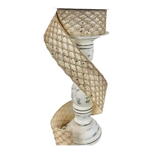 2.5&quot; x 10 yards Designer Farrisilk Retro Diamonds Wired Holiday Ribbon in Champagne by TCT Crafts-Retro Diamonds-Sparkle Ribbon-RA253-93