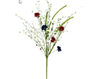 Artificial Daisy Filler Spray 24 Inch, Red White Blue Floral Stem, Patriotic Faux Wildflower Spray for Arrangements and Wreaths-63503RWB