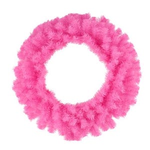 May include: A vibrant, fluffy pink wreath. The wreath is circular, with a dense arrangement of soft, textured material. The bright pink color is consistent throughout, creating a cheerful and decorative item, perfect for seasonal or year-round display.
