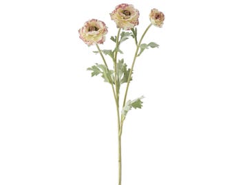 White and Pink Ranunculus Stem Artificial 18 Inch 3 Head Faux Flower-18803C-WHPK