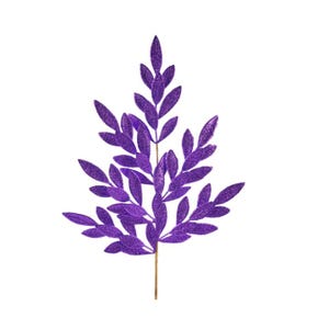 32&quot; Purple Glitter Bay Leaf Spray I Sparkling Faux Floral Stem for Holiday and Event Decor (XS235323)