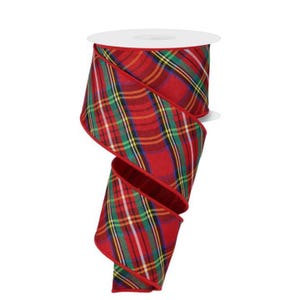 2,5 &quot;x10yd Weihnachten Karo Wired Band | Rot Grün Tartan Verschmolzener Rücken | Urlaub Schleifen Kranz Girlande Handwerk Band | Rustikales Weihnachtsdekor-RGX0110