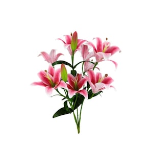 21&quot; Artificial Hot Pink Lily Bush – 9 Head Faux Stargazer Lilies for Floral Arrangements, Bouquets & DIY Decor-35148HTPK