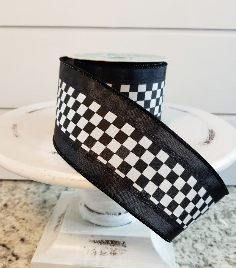 RG8168X6-2.5x10YD Mini Check WSatin-BlackWhite,Black White Check ribbon,Wreath Supplies,Craft Supplies