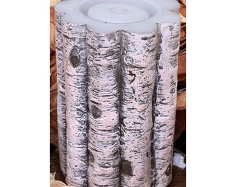 4x8 Birch Stick Fountain Candle, Rustic LED Candle, Neutral Woodland Home Decor Accent, Flameless Candle for Mantel Table-LC3290