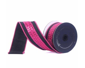 Farrisilk Hot Pink Black Wired Ribbon 2.5 Inch 5 Yards -HR055-88