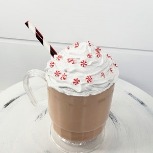 Fake Hot Chocolate,Faux Hot Cocoa,Fake Hot Chocolate with peppermints,Coffee Bar decor,Tiered Tray decorations,Christmas Tiered Tray decor