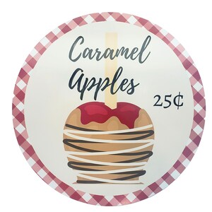 TCT1396-11.75 "Round Metal Caramel Apples Fall Sign,Fall Apple Sign,Red gingham fall sign,Fall wreath attachment,fall wreath sign,round sign