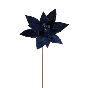 22&quot; Velvet Poinsettia Stem in Midnight Blue – Luxurious Christmas Floral Decor | TCT Crafts -XS408719