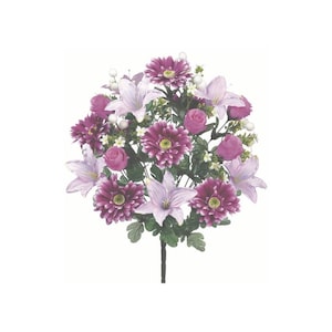 21&quot; Purple and Lavender Faux Lily Daisy Rose Bud Bush-Artificial Floral Pick for Arrangements, Wreaths, Bouquets, & DIY Decor-FBX111-PU/LV