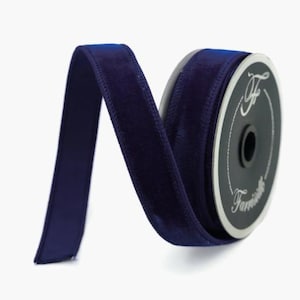 Luxurious Farrisilk 1&quot; x 10 yd Navy Blue Velvet Wired Ribbon | Premium Holiday Craft Supply-RG008-21