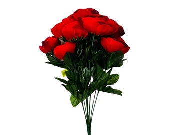 Artificial Red Ranunculus Bush 20 Inch, Faux Red Flower Bush for Wreaths, Centerpieces, Valentine Decor and Floral Arrangements-63329RD