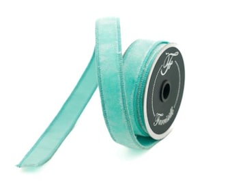 1"x10yd Farrisilk Light Blue Velvet Wired Ribbon – Elegant Craft and Decor | TCT Crafts I RG008-80
