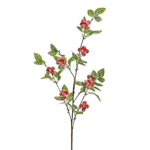 31&#39;&#39; Artificial Red Snow Winter Berry Spray - Frosted Holiday Floral Stem for Seasonal Decor-XB582-R