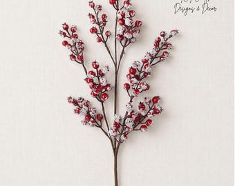 Sneeuwrode bessentak — Kerstkransbenodigdheden, winterarrangement, bevroren bessentak, 79 cm - 83571
