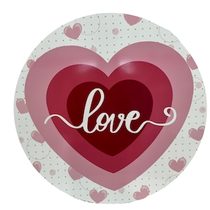 TCT1396-11.75 "Round Metal Pink Love Valentine's Day Wreath Sign, Valentine's Day Sign,Heart Love Decor,Pink Heart Sign