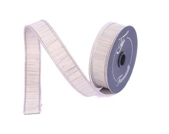 Ruban filaire champagne en soie scintillante Farrisilk de 2,5 cm x 10 m | Ruban de créateur élégant pour nœuds, couronnes et décoration des fêtes-RK879-93