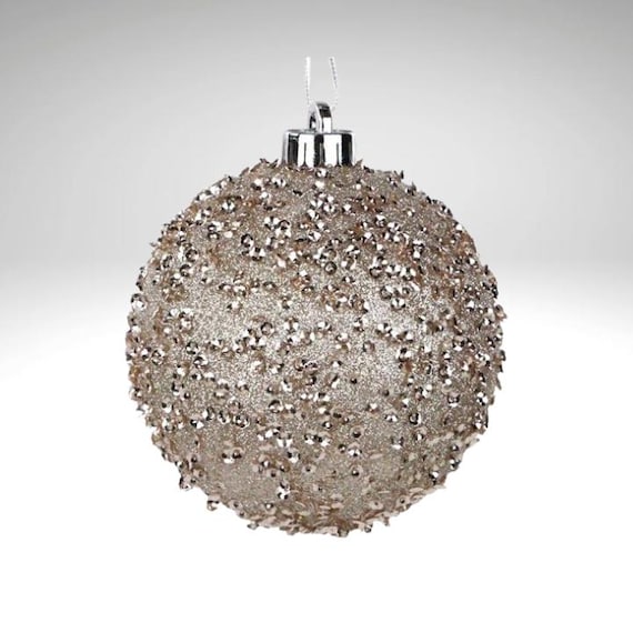 Taupe Glitter Ornament 120 MM | Pailletten Weihnachtskugel | Bruchsichere Urlaub Baum Dekoration | Eleganter Weihnachtsdekor -XY8816XF