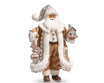 RAZ Imports 18" Gingham Gingerbread Santa Figurine-4415585