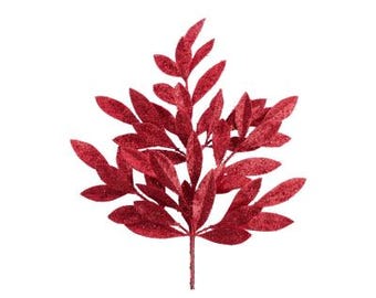23&quot; Glitter Leaf Spray - Sparkling Red Christmas Floral Accents-XS618224