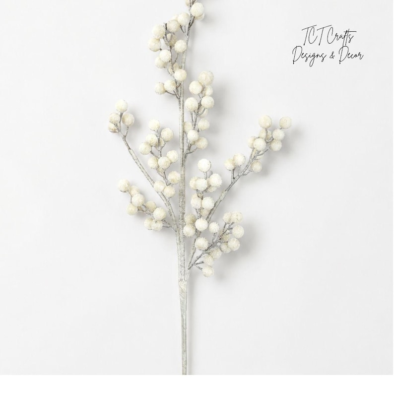 White Berry Spray — Christmas Wreath Supply, Winter Floral Stem, Frosted Berry Pick, 31 Inch-85861WT image 2