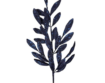 Navy Blue Glitter Laurel Leaf Spray 27"-86483NVBL
