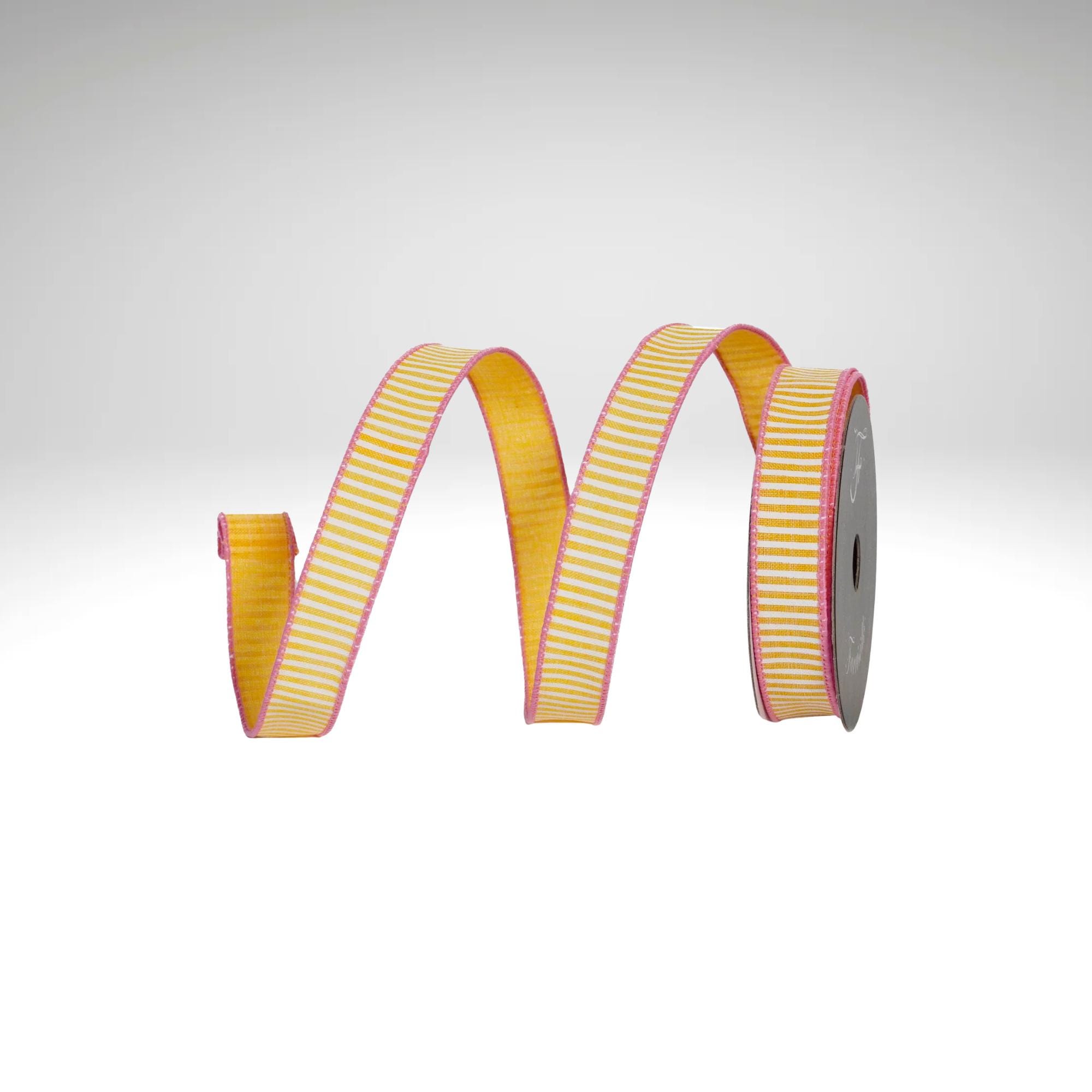 Wide Coasta Ribbon Farrisilk 1 Inch Coastal Stripe Wired Ribbon | Yellow Pink Designer ...
