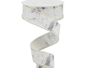 Cinta de abedul con purpurina de 3,8 cm x 9,1 m / Cinta de corteza de árbol con alambre de algodón / Decoración rústica de invierno, lazos navideños y manualidades navideñas naturales - RGA15661R