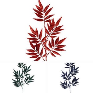 31,5" Glitter Leaf Spray | Elegantes Blumenmuster | Wählen Sie zwischen Smaragdgrün, Mitternachtsblau und Rot