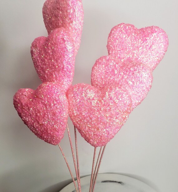 Solid Foam Pink Iridescent Heart Pick
