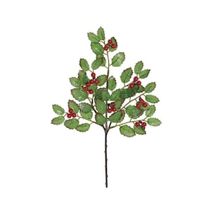 14" Artificial Holly Pick with Red Berries and Green Leaves | Christmas Craft Stem for Wreaths, Garland, Holiday Floral Decor-XP2543-GR