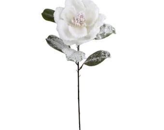 Snowy Cream Magnolia Spray - Frosted Winter Floral Stem - 27.5 Inch-XM14833-CR