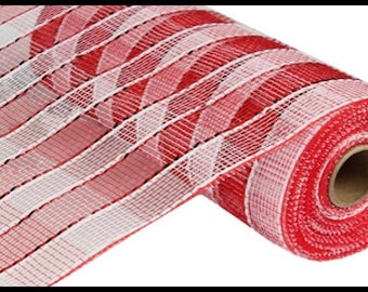 RE1351N5-10.25" x 10yd Wide Foil Plaid Mesh-Red/White,Deco Mesh,Red White mesh,Wreath Supplies,Craft Supplies,10 Inch Deco Mesh,Valentine's