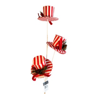 ST1700-28"L Striped Hat Stem Spray,Christmas Top Hat Wreath Attachment,Christmas  Spray,Holiday Decor,Wreath Supplies,Wreath attachment