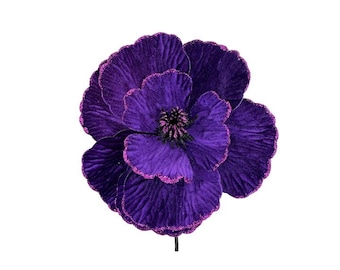 Velvet Fantasy Flower Pick – 9" Dia x 11"H | Choice of Black or Purple | Halloween Decor Stem, Gothic Wreath Floral, Bold Arrangement Accent