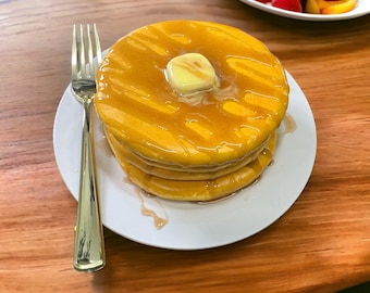 Realistic Fake Pancake Stack Display with Faux Butter & Syrup - Non-Edible Decorative Prop