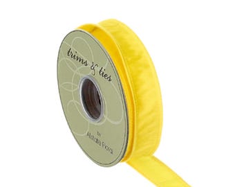 1" x 10yd Yellow Dupion Wired Ribbon – Solid Yellow Craft Ribbon for Wreaths, Bows, Gift Wrapping & Seasonal Decor-RW8310-YE