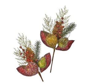 Beaded Della Robbia Berry Picks Set of 2 - Holiday Multi - 16 Inch-MTX76742