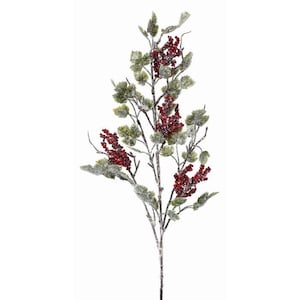 36" Frosted Red Berry and Grape Leaf Spray – Artificial Christmas Winter Greenery Stem for Holiday Wreaths, & Centerpieces-MTX57308