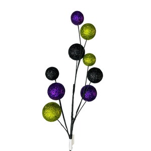 XS5739MH-21" Glitter Ball Spray-Lime Green/Black/Purple,Halloween ball spray,Halloween wreath attachments,Ball sprays,Halloween party decor