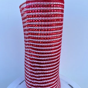 RE1342N5-10.25&quot; x 10yd Wide Foil Mesh-Red/White, Wreath Supplies, Deco Mesh,Craft Supplies,Christmas Red/White foil mesh,Christmas tree mesh