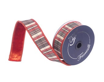 Premium Farrisilk 1.5" Cinnamon Plaid Velvet Plush Wired Ribbon-RM004-02
