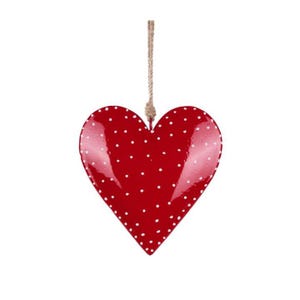 Red & White Metal Heart Ornament 6&quot; | Hanging Iron Heart with Polka Dots | Valentine’s Day, Farmhouse, or Tiered Tray Decor-HV914524
