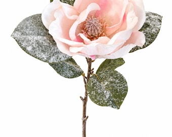 Snowy Light Pink Magnolia Spray - Frosted Winter Floral Stem - 27.5 Inch-XM14833-LP