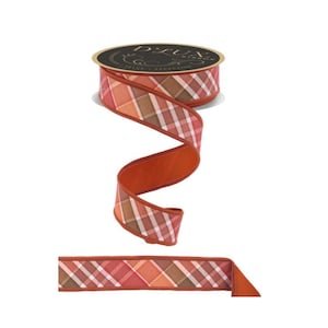 D&#39;Lux 1.5&quot; x 10yd Fall Plaid Wired Ribbon – Multi-Colored Fused Ivory, Wired Edge Ribbon for Wreaths, Bows, and Seasonal Decor-LX1110RT