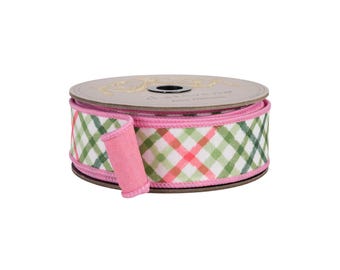 D. Stevens Watercolor Plaid Dupion Wired Spring Ribbon-05-1576