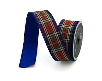 Farrisilk Caroler Plaid Blue Ribbon - Tartan Christmas Ribbon - 1.75 Inch-RK395-32