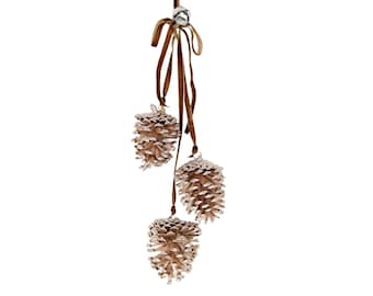 Glittered Pinecone Trio Cluster - Champagne/Taupe Ornament with Bell - 19 Inch-570130